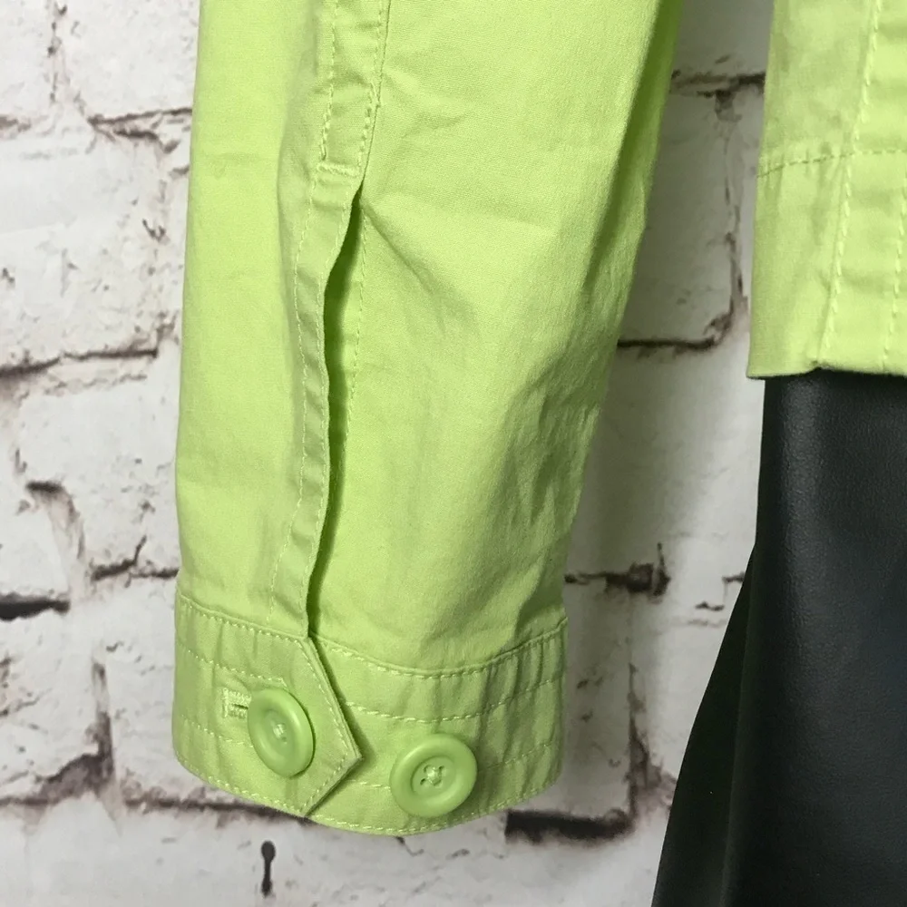 TALBOTS Petite Size 4P Lime Green lightweight Safari cotton blazer jacket - Picture 14 of 15